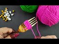 3 Superb Woolen Flower Making Ideas using Fork - Embroidery Flower Using Fork - DIY Wool Craft