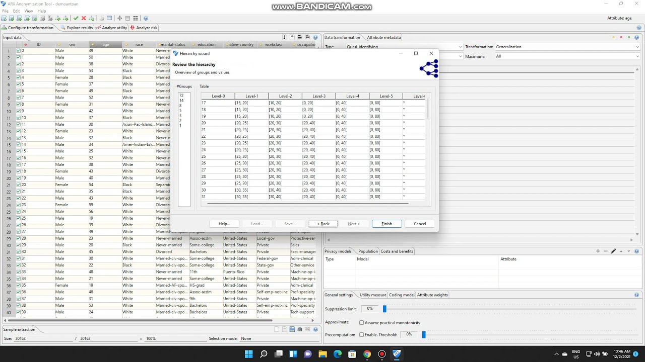 Demo K-Anonymity using Arx Data Anonymization Tool - YouTube