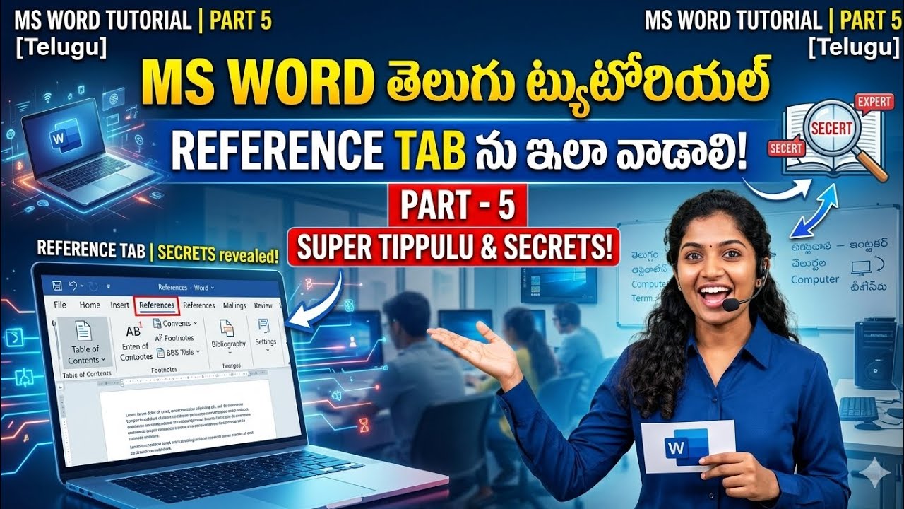 MS word tutorial class part 5 telugu | reference tab online computer ...