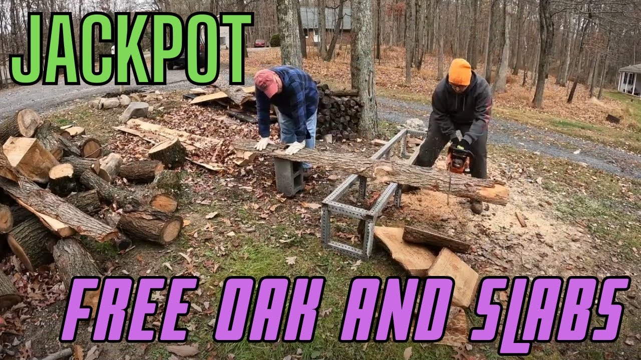 Free Oak and Slabs for Firewood with Some Help! - YouTube