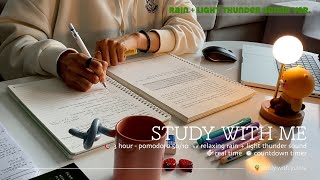 🎢3HR STUDY WITH MEㅣpomodoro 50/10ㅣrelaxing rain + light thunder sound ver.