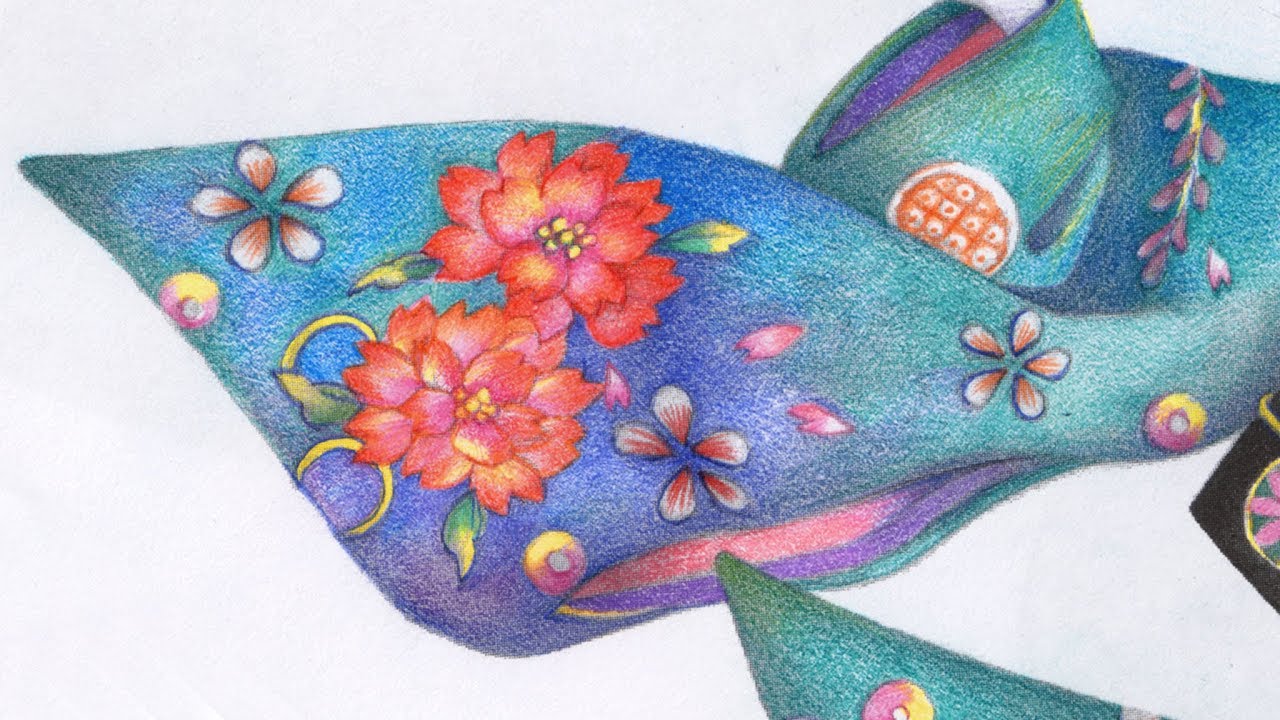 Real Time Coloring Kimono with Colored Pencils - 塗り絵