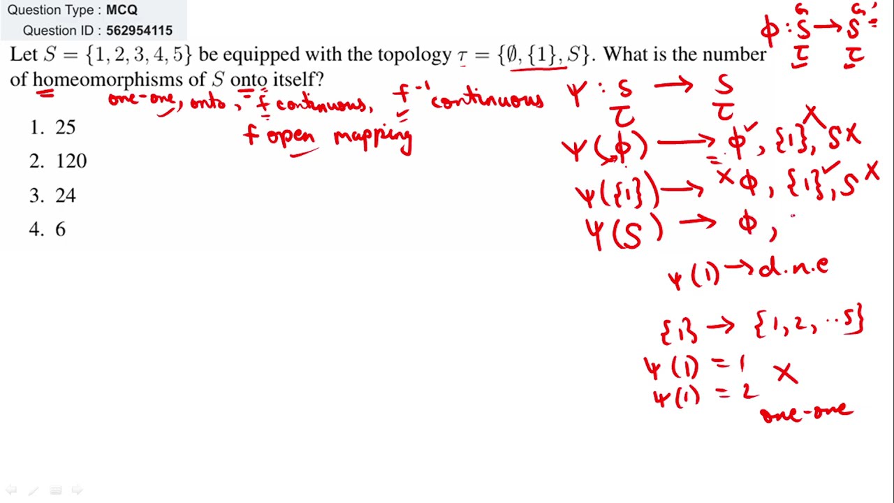Find Number of Homeomorphisms - QID 562954110 CSIR NET-July 2025 | Topology