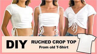 DIY ruched crop top from old T-shirt in 3 different ways - Another way to re-use your old T-shirts