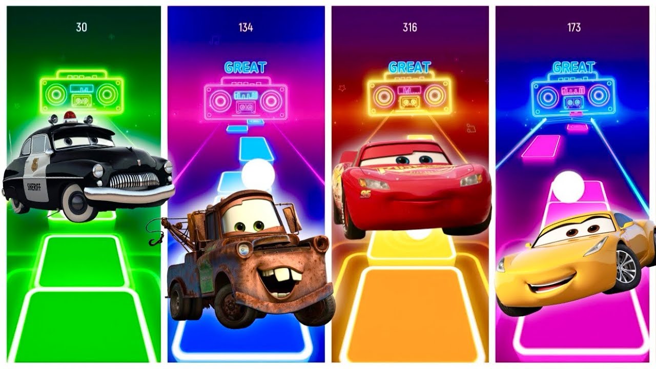 ⚡🚘Lightning Mcqueen Eater spider Cars in Tiles Hop🎶