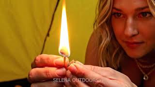 Heavy Rain Hot Tent Camping - Solo Girl Cozy Wood Stove & Cooking ASMR