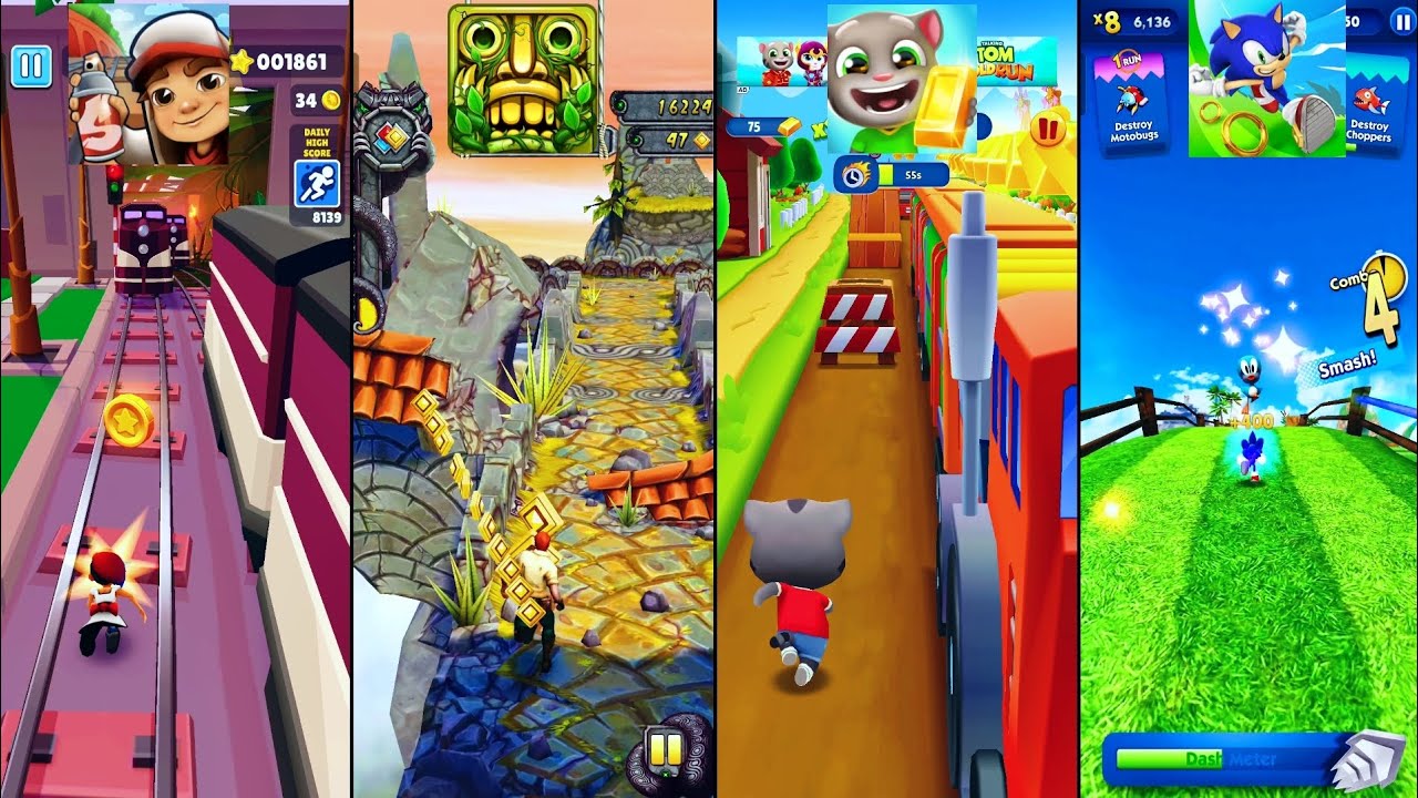 Subway Surfers, Temple Run 2, Tom Gold Run, Sonic Dash / 