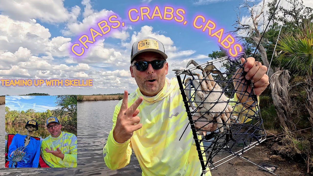 Catching big Florida blue crab in my local honey hole. Awesome shore lunch.