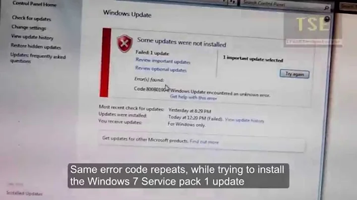 How To Fix Error code 800B0100 / Installing Important Update Windows 7 Service Pack 1 failed