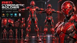 Red Cybernetic Soldier 3D Model | Sci-Fi Robot Warrior – Blender, FBX & CC4