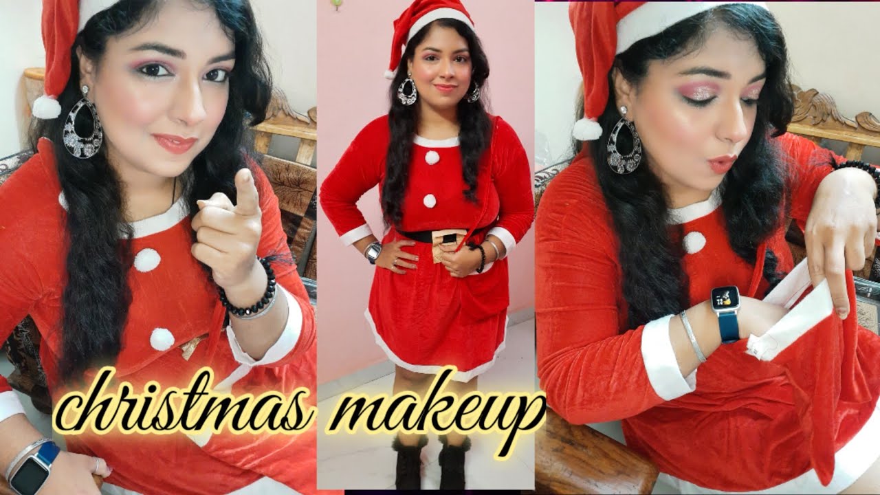 Christmas makeup tutorial easy in hindi | mrs santa clause makeup tutorial in hindi step by step
