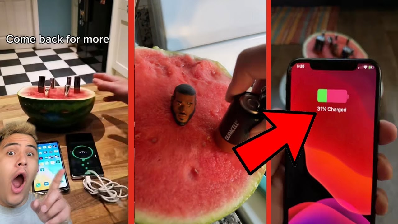 Charging A Phone With A Watermelon Life Hack😱!!! #Shorts