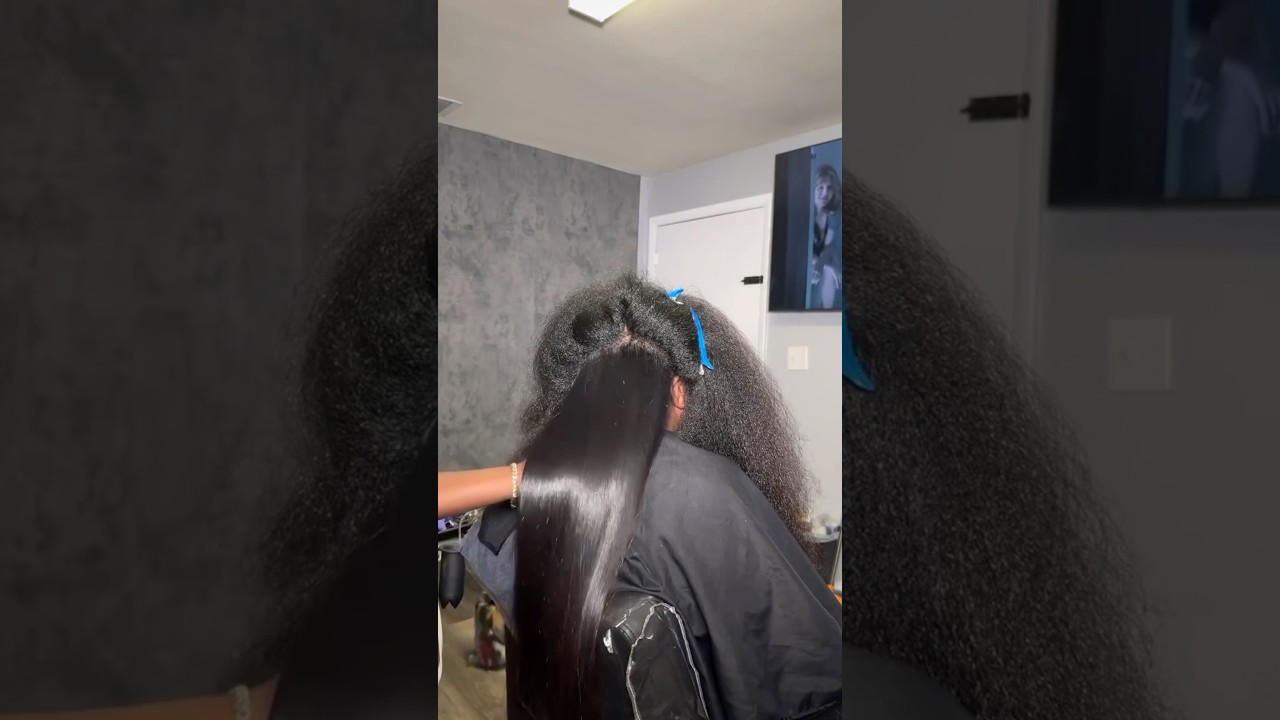 Silk press on Long and EXTREMELY THICK hair 😳🧡 #silkpress #shorts