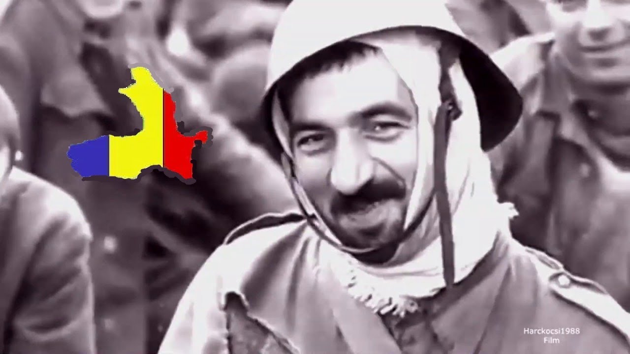 Marching of Romanian prisoners of war on the streets of Budapest. Romanian army entering Budapest.