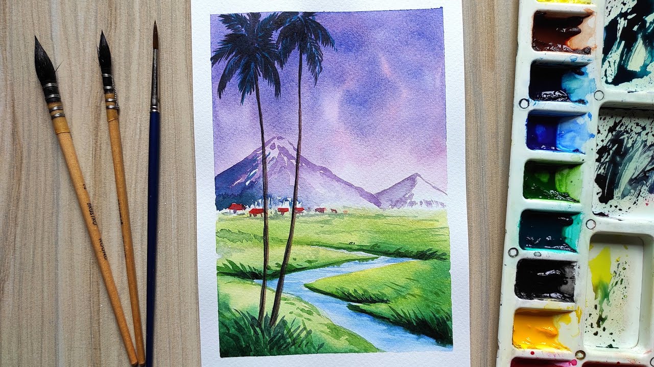 How to paint a simple landscape in watercolor | Paint with David - YouTube