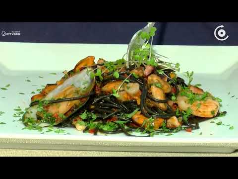 გურმანის ეკალი   კრევეტები, შავი სპაგეტი, ბრაუნი