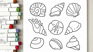 Coloring Sea Shells with Alcohol Markers Relaxing Coloring Page