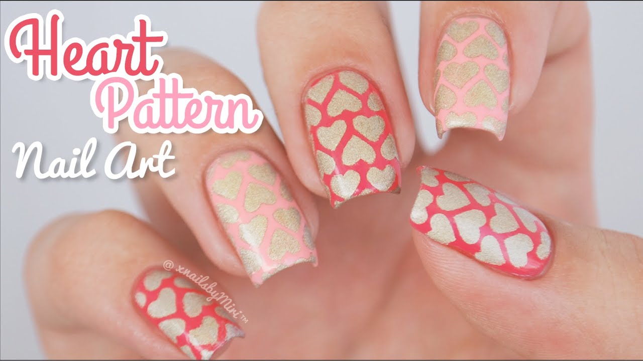 Heart Pattern Nail Art using "Heart Stencils' from Stick It! YouTube