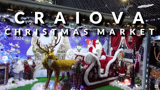Craiova Christmas Market 2023 Night Walk Virtual Tour 4K in heavy rain