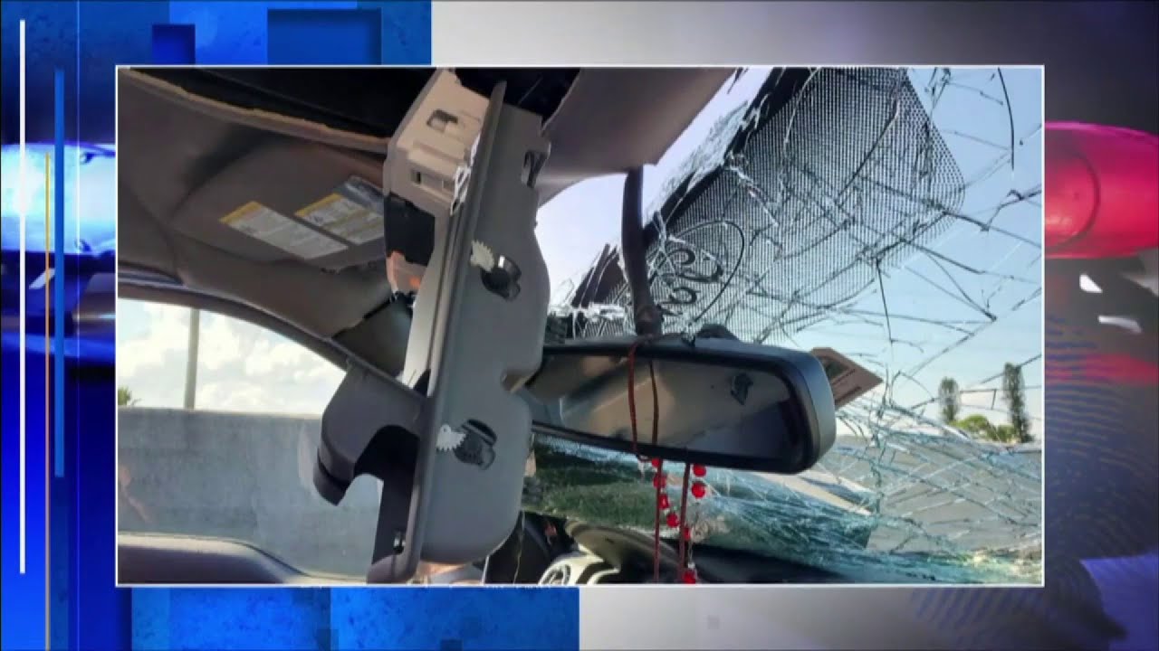 Man lucky to be alive after metal smashes into windshield on Interstate ...