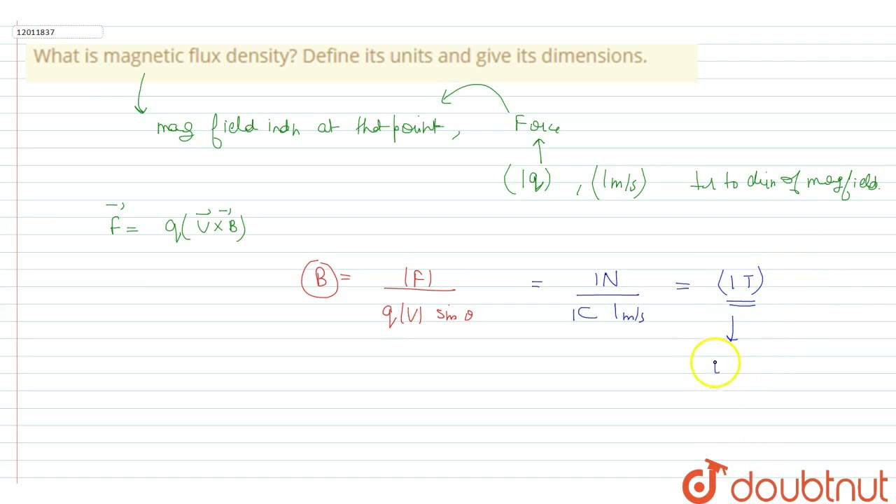 What is magnetic flux density? Define its units and its dimensions. | 12 | ... -