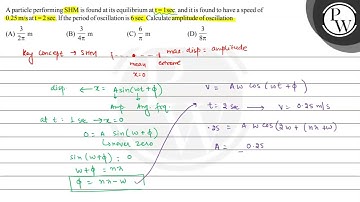 A particle performing SHM is found at its equilibrium at \( \mathrm...