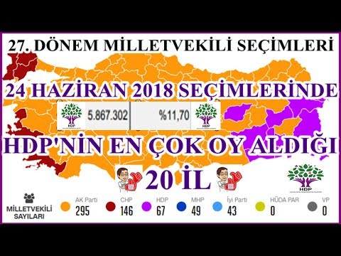 HDP'NİN EN ÇOK OY ALDIĞI 20 İL, 24 Haziran 2018 Milletvekili Seçimleri HDP Oy Oranları