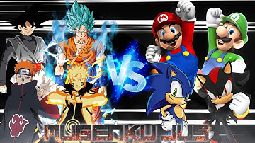 Goku DBS, Goku Black, Naruto, Pain vs Mario, Luigi, Sonic, Shadow ANIME MUGEN JUS Team Battle