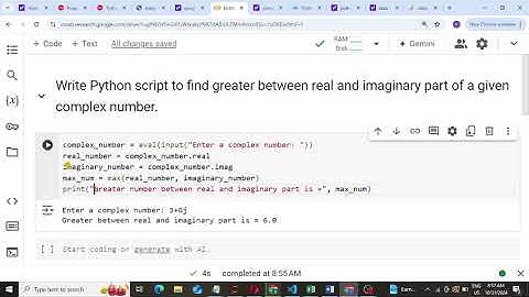 Day10: Python script to find greater between real and imaginary part of a given complex number.