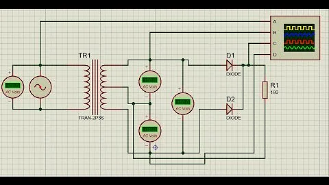 how to full wave rectifier using center tape transformer in proteus software