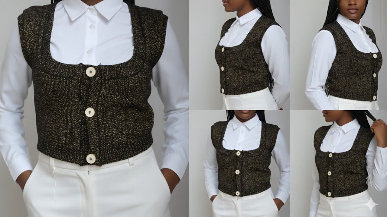 Вязаный жилет с вырезом-лодочкой