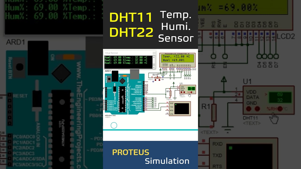 Arduino DHT11 DHT22 Proteus Simulation