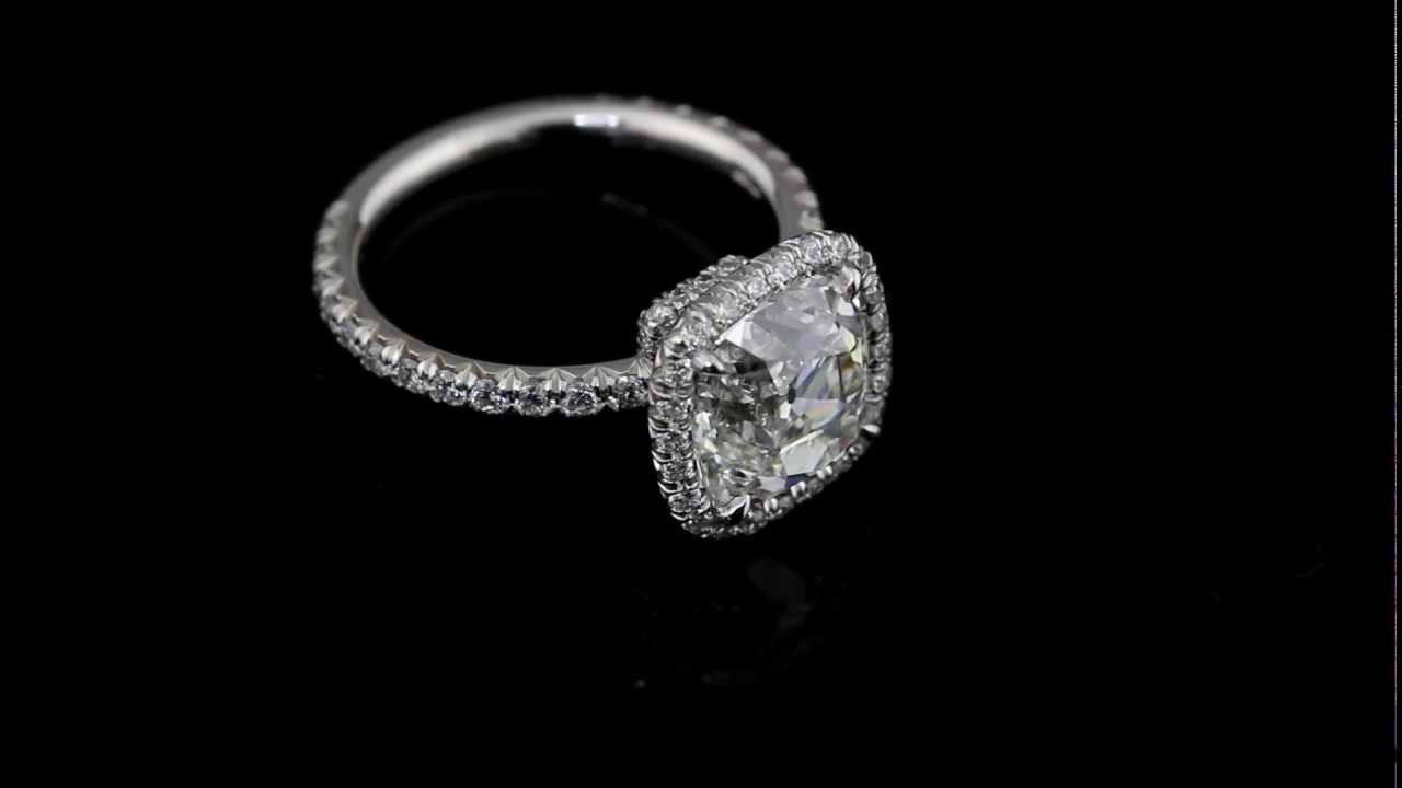 Hand Forged Micro Pave Halo Halo Featuring a 3.11 F-VS2 Cushion Brilliant Diamond by ERD.