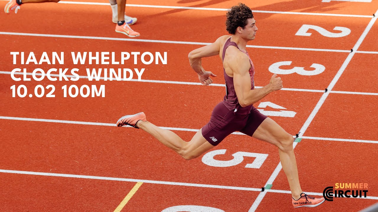 Тиаан Велптон бежит по ветру 10.02 100м | Летняя трасса