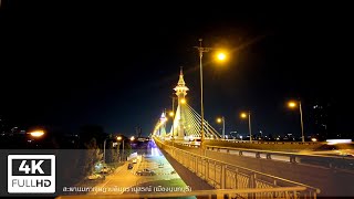 Walking in Nonthaburi , สะพานมหาเจษฎาบดินทรานุสรณ์ เปิดไฟในรอบปี, Thailand at Night - 4K