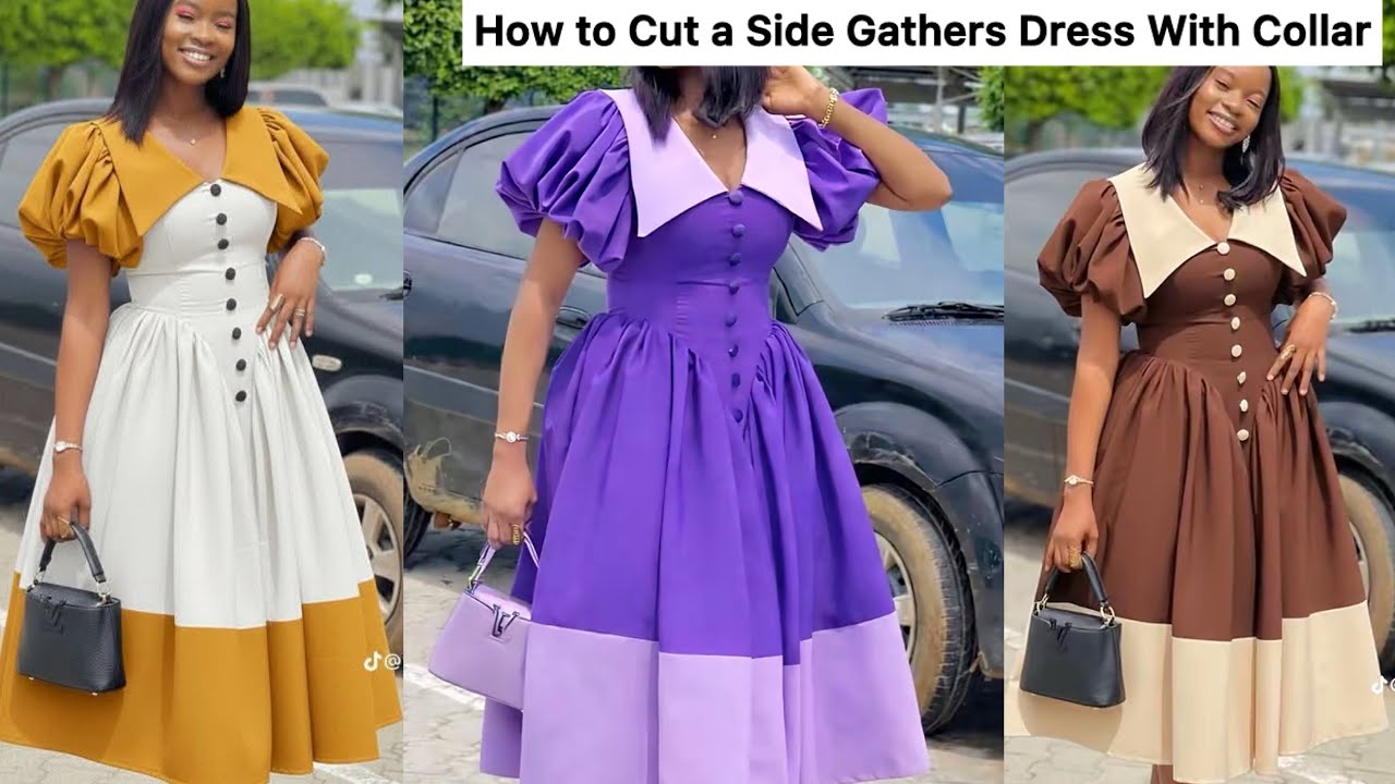Как сшить платье с боковыми сборками и воротником