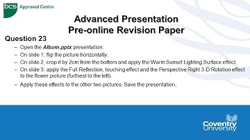 ECDL Coventry University: Advanced Presentations Pre-Online Revision Paper Question 23 - Align