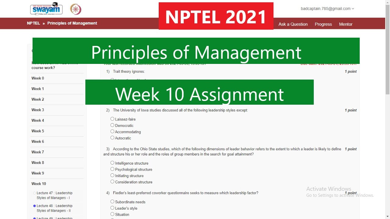 nptel principles of management assignment answers 2021