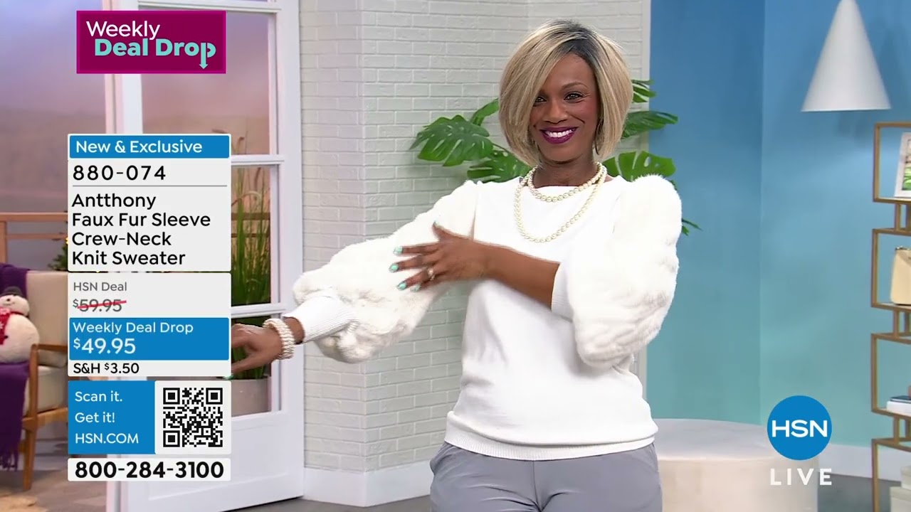 Antthony Faux Fur Sleeve CrewNeck Knit Sweater