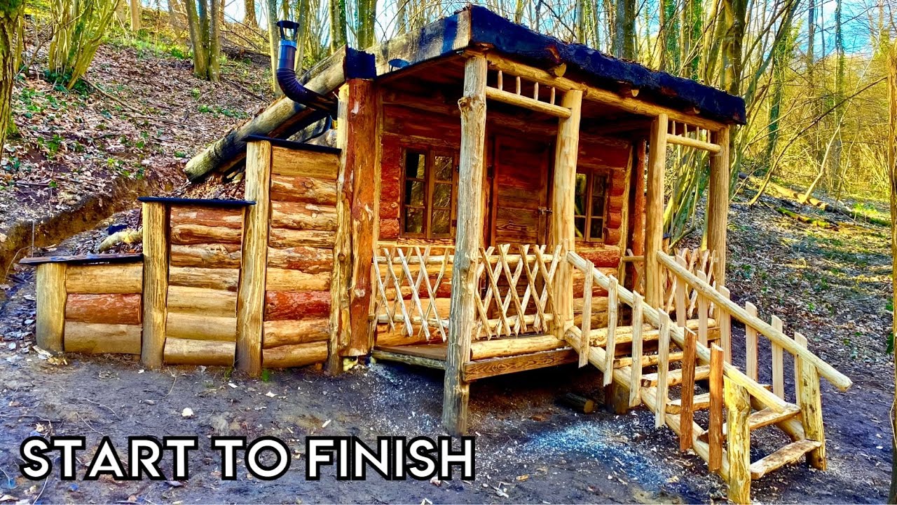 ⁣Building a House in the Forest.  Start to Finish - all Stages of Construction with Luxon Bushcraft