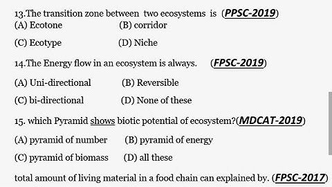 Ecological pyramids mcqs| Ecosystem mcq || ecology mcq