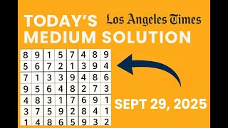 LA Times Medium Sudoku Solution | Sept 29, 2025 Daily Puzzle