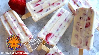 Paletas Heladas de Fresas con Crema