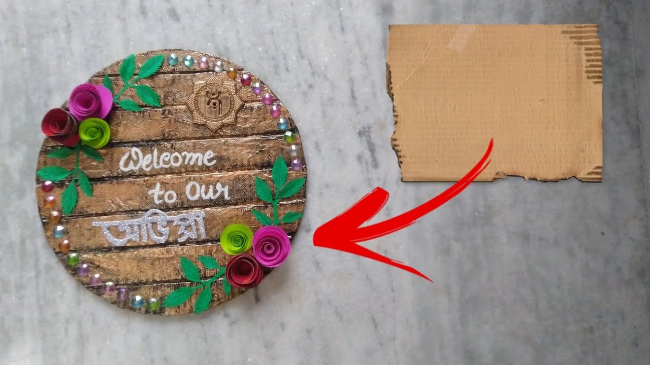 How to Make Welcome Door Hanging//Decor Idea//Cardboard Craft Idea//DIY ...