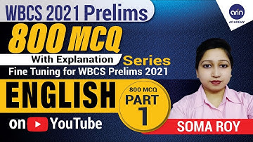 WBCS English 800 MCQ Series Part-1 | WBCS Prelims 2021 Most Important | Expected Questions