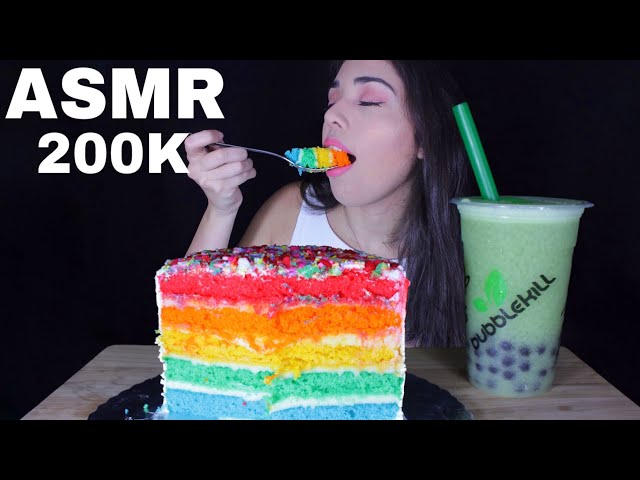 ASMR RAINBOW CAKE + Bubble Tea 🌈 Special 200k EATING 🎉
