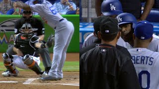 LAD@MIA: Tempers flare after Urena throws inside