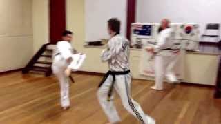 Master Greg Tatnell(5th dan) sparring Instructor Mark Buxton(4th dan) spontaneous after dan gradings