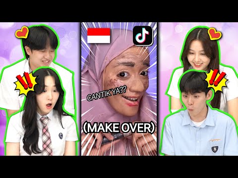 Reaksi Siswa Korea Kaget Lihat Tiktok Cantik Berhijab Influencer Indonesia 😍😍 | Reaction Makeover