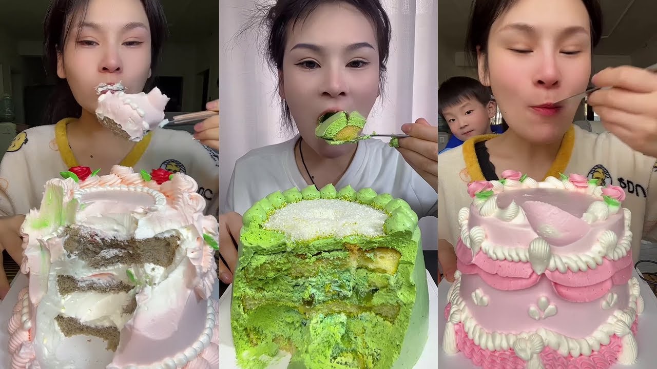 Asmr🍰Eating Pink Pure Cream Double Layer Cake🍰 (Soft And Waxy Sound) 크림丨먹방丨Mukbang丨Satisfying